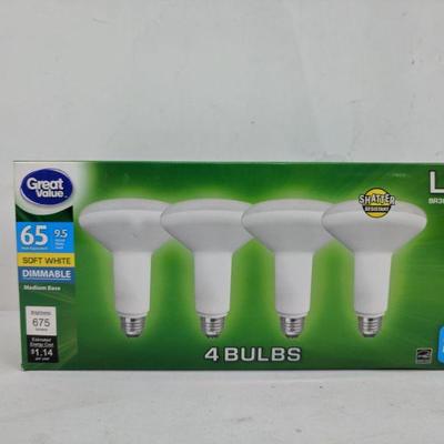 Great Value 65W Soft White Dimmable Led Light Bulbs, 4 - New