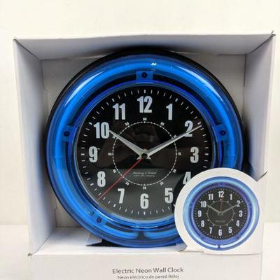Electric Neon Wall Clock, Blue - New