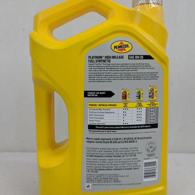 Pennzoil Platinum High Mileage Motor Oil, Full Synthetic SAE 0W-20, 5 Qt - New