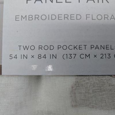 Embroidered Sheer Panel Pair, Floral, Rod Pocket, 54