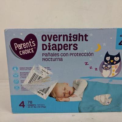 Parent's Choice Overnight Diapers, Size 4, 78 Count - New