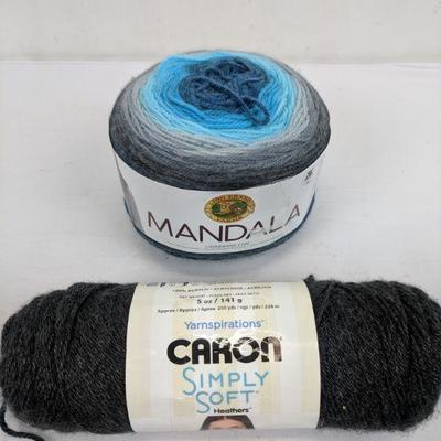 Lion Brand Mandala Yarn 5.3 oz & Caron Simply Soft Yarn 5 oz - New