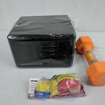 Balancefrom Yoga Blocks Set of 2, Neoprene Dumbbell 8 Lbs, Workout Bands - New