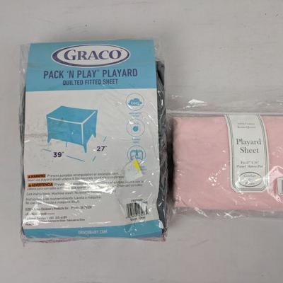 Graco Pack n Play Fitted Sheet, Gray & Playard Mattress Pad Pink 27