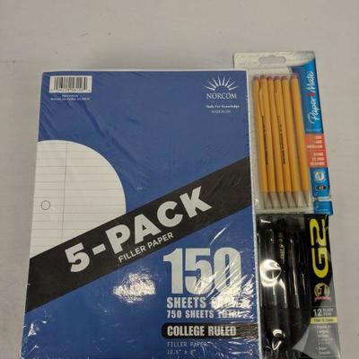 Paper College Ruled 750 Sheets, 12 Black Pens, #2 Mechanical Pencils 6 Pack- New