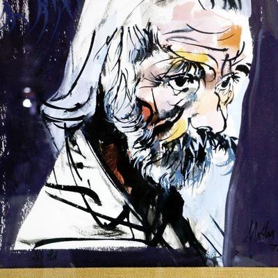 Moshe Gat Original Gouache/Watercolor Painting - Shepherd 2x Signed  c.1972