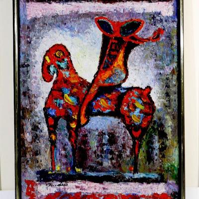 Original Oil Painting - Red Horse/Horse and Rider after Marino Marini, on Canvas