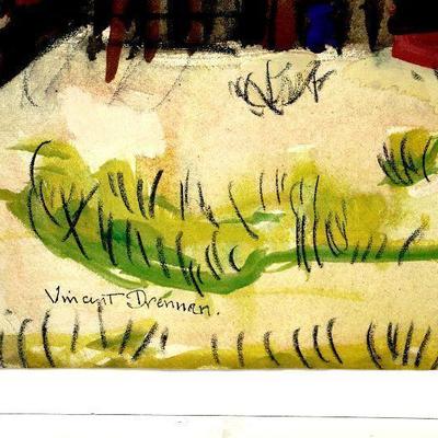 1940's Watercolor/Pastel Painting Signed Vincent Drennan 24