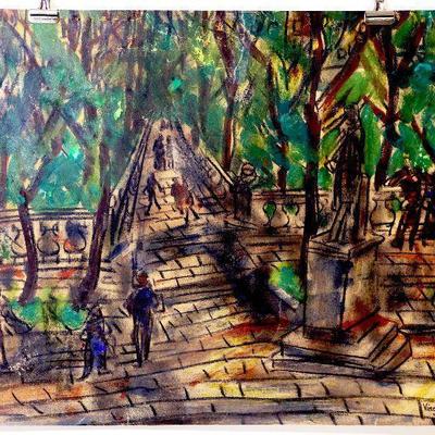 circa 1948 Watercolor 24" x 18" Signed Vincent Drennan #046