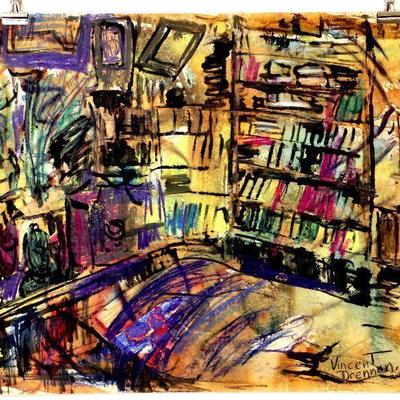 circa 1940's Watercolor/Pastel 24" x 18" Signed Vincent Drennan #092