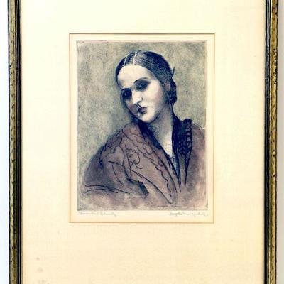 "Oriental Beauty" Antique Lithograph Signed by Artist - A-037