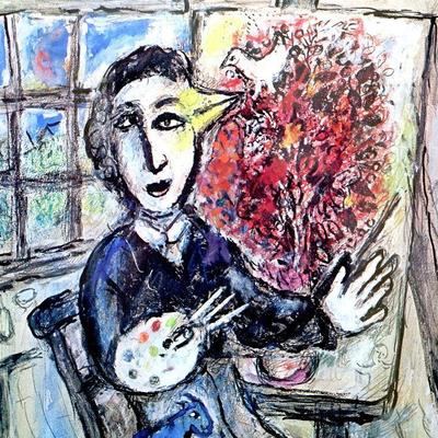 Marc Chagall (1887-1985) La Peintre-Oiseau Vintage Offset Lithograph Framed