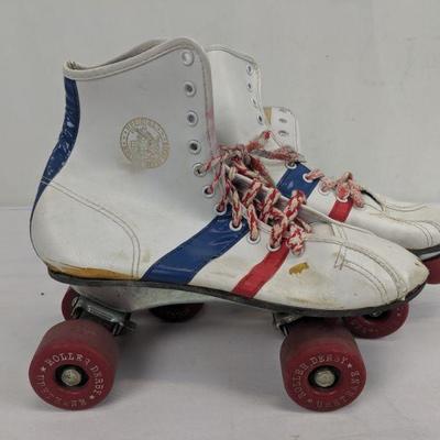 Vintage Roller Derby Skates, Size 34, Urethane - Peeling Leather, Marks