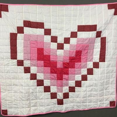 Lot 342 Homemade Pink Heart Quilt 