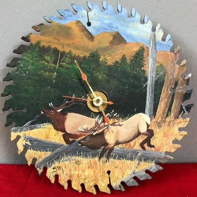 Lot 292 Painted Saw Blade Clock of Rocky Mountain Clock