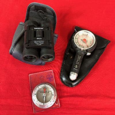 Lot 279 Pressure Gauge, Binoculars, compass