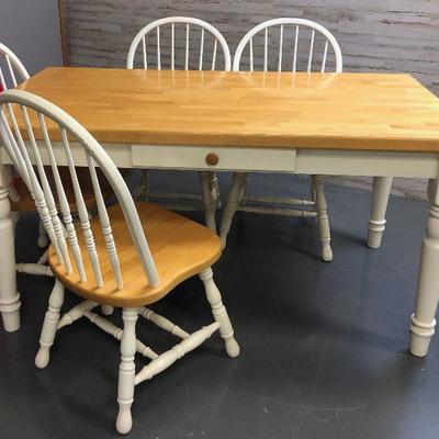 Lot 118 Farm House Style White Butcher Block Table 4 chairs