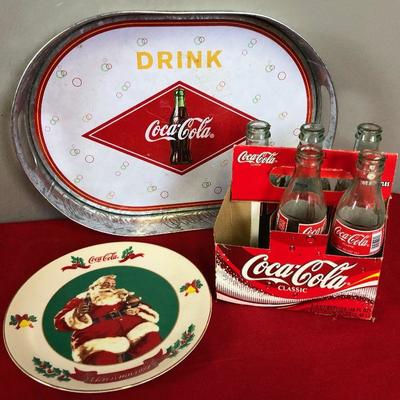Lot 399 Coke: plate Tray and bottles 