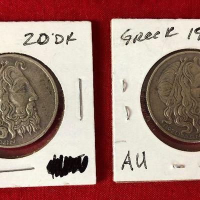 Lot 233 2 1930 Greek 20 DR Coins 90% Silver