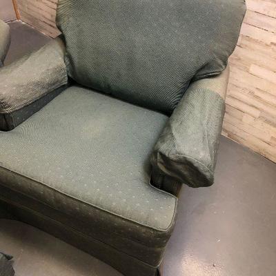 2 Matching Thomasville Green Upholstered Club chairs with Automan 