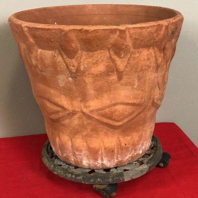 Lot 370 Terracotta Pot with Rolling Iron Base 