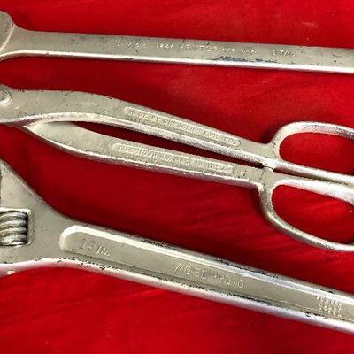 Lot 110 EXTRA Large Tin snips and Wrenches