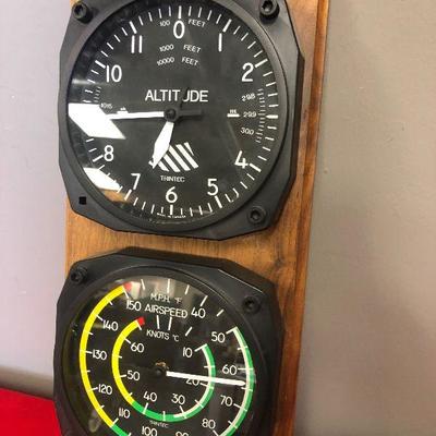 Lot 75 Flight Lines Company Clock and Thermometer with Airspeed and Altimeter