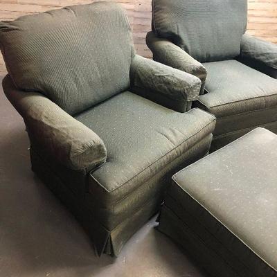 2 Matching Thomasville Green Upholstered Club chairs with Automan 