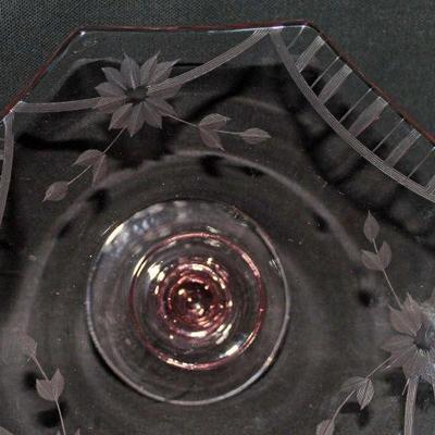 Vintage 8 sided Pink Dish on a pedestal etched with the Jubilee Pattern