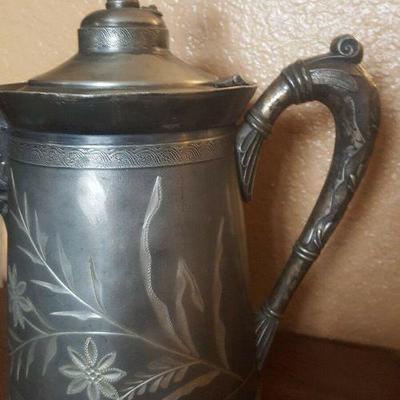 Antique S.P. & Co Etched Quadruple Plated Tea Coffee Water Pitcher 1103 London