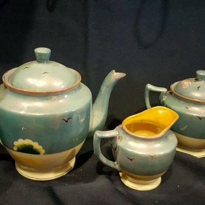 TT Takito Hand Painted Lusterware Teapot, Creamer and Sugar Bowl 