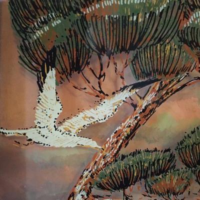 Glass Reverse Painting-Silhouette of trees & birds on the front & background