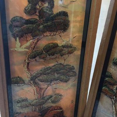 Glass Reverse Painting-Silhouette of trees & birds on the front & background