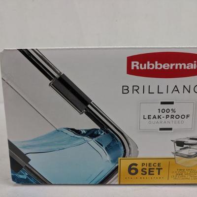 Rubbermaid Brilliance Containers, 6 Piece Set, 2 Small, 1 Medium - New