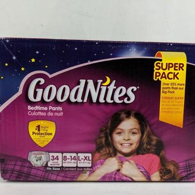 Goodnites Bedtime Pants, L-XL, 34 Count - New