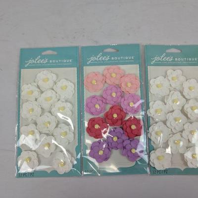Jolee's Boutique Flower Stickers, 12 Pc Per Pack, 3 Pack, White/Colorful - New
