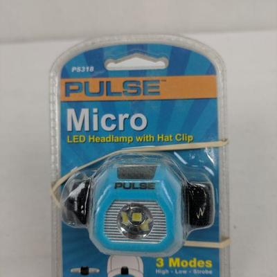 Pulse Micro LED Headlamp With Hat Clip, Blue & Orange - New