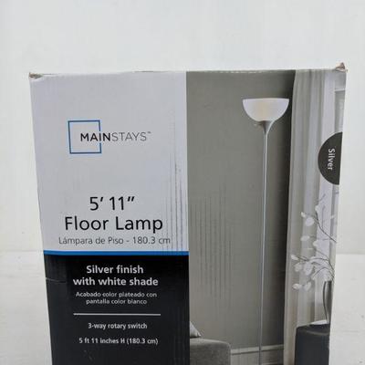 Mainstays 5' 11'' Floor Lamp, Silver, White Shade - New