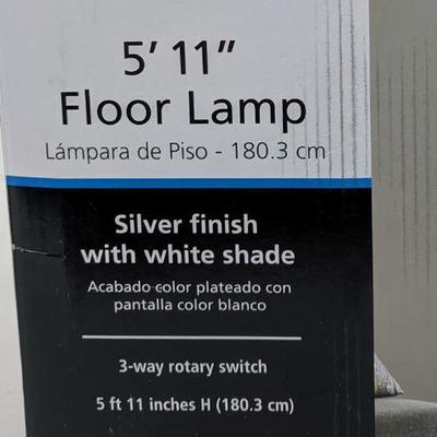 Mainstays 5' 11'' Floor Lamp, Silver, White Shade - New