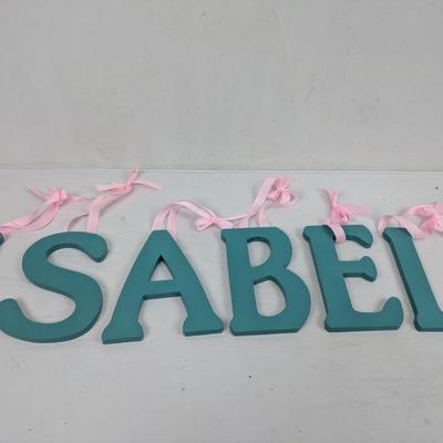 Isabel Wooden Letters, Teal W/ Pink Ribbon