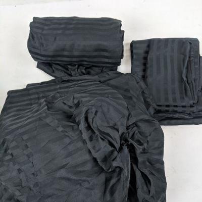 Black Striped Silky Sheet Set, Queen - Opened Box