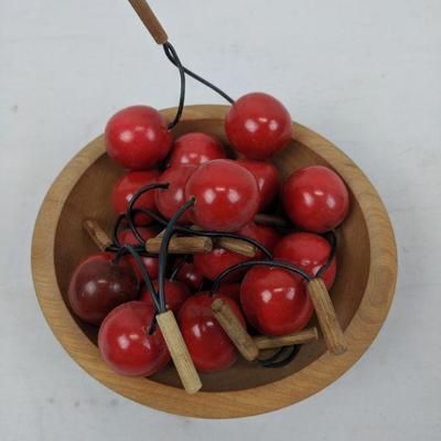 Wooden Cherries in Wooden Bowl