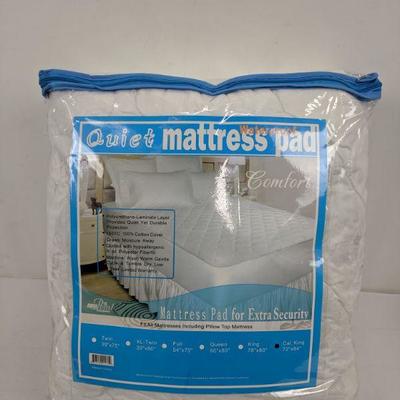 Waterproof Mattress Pad, White, Cal King  - Opened Box