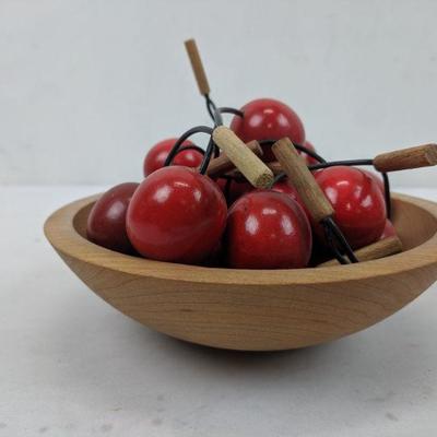 Wooden Cherries in Wooden Bowl