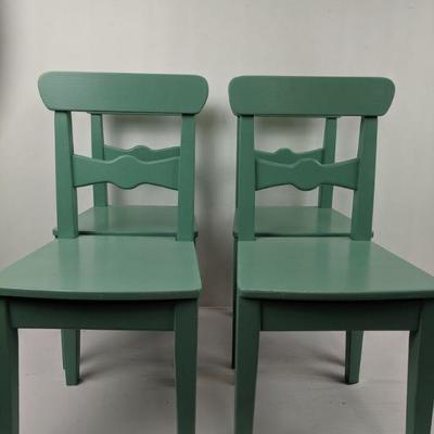 Small Wooden Table With 4 Chairs, Seafoam Green, Table: 27x19