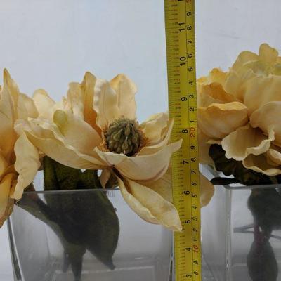 Yellow Flower Table Plants, Set of 2, With Glass Holders