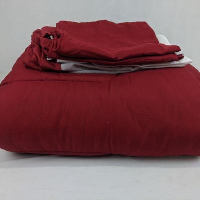 Mainstays Red Comforter, Bed Skirt, 2 Shams, Queen - Opened Package