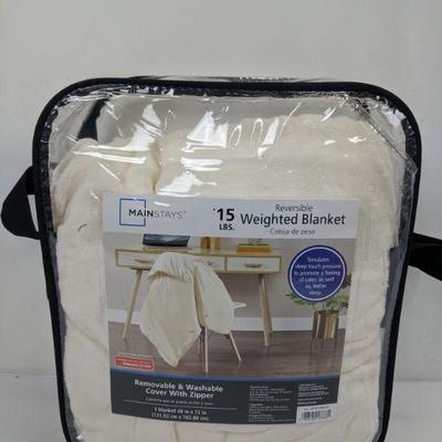 Mainstays 15 Lbs. Reversible Weighted Blanket, Cream - Opened Package