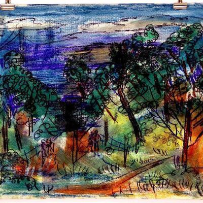 circa 1942 Pastel/Watercolor Painting 24" x 18" Signed Vincent Drennan #035