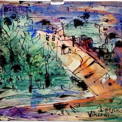 circa 1940's Watercolor/Pastel 14" x 11" Signed Vincent Drennan #016